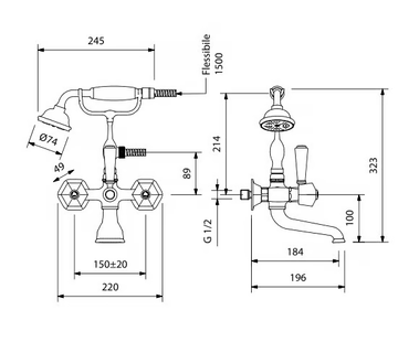 BIANCA - 2 hole wall-mounted bathtub tap with hand shower by Park Avenue - view 3